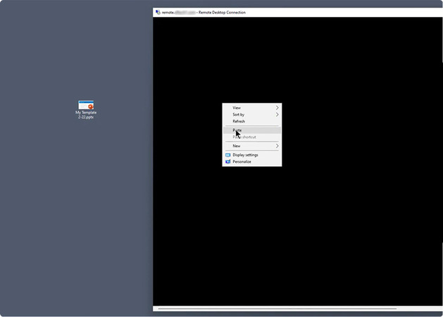 Pasting a file into a local folder from the remote session