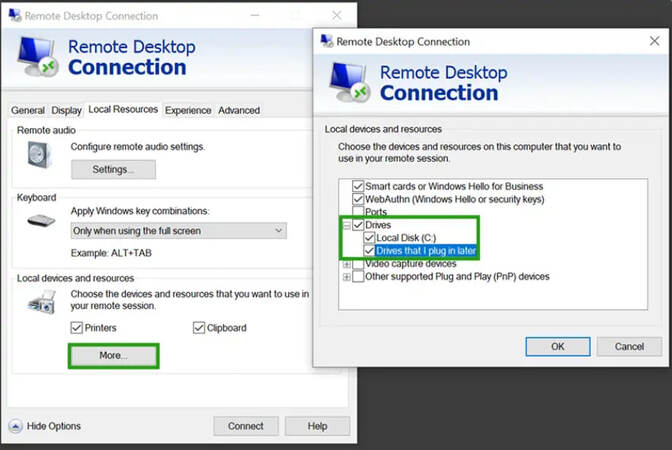 Redirected local drive shown in File Explorer on the remote PC