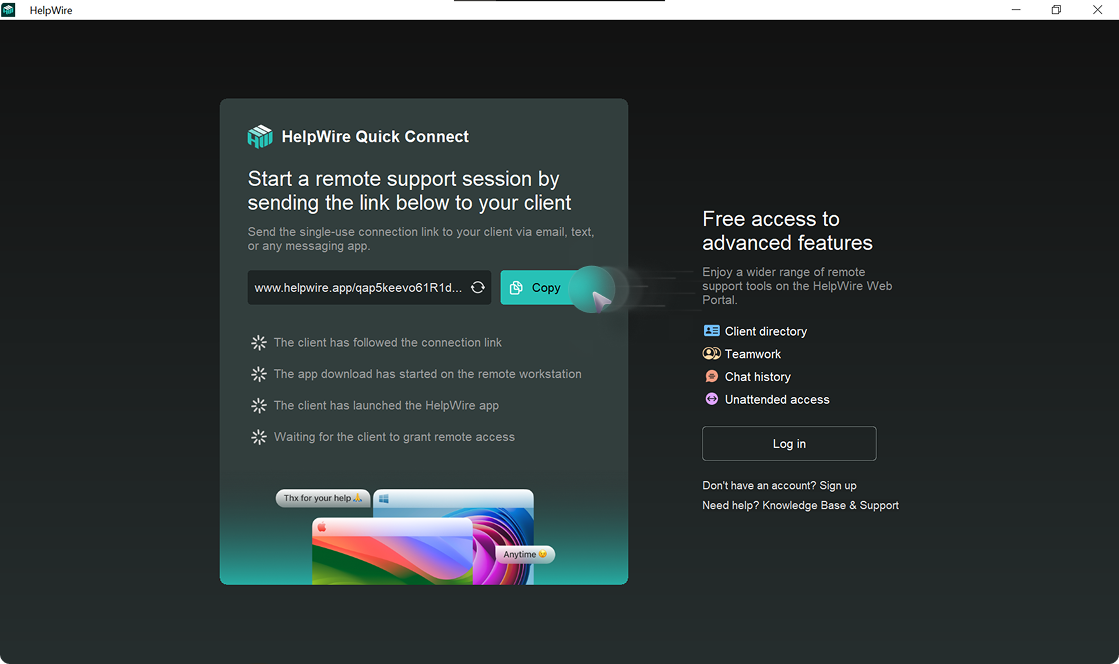 Send the connection link