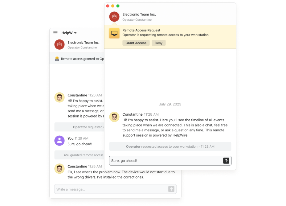 Convenient support chat with your client in HelpWire