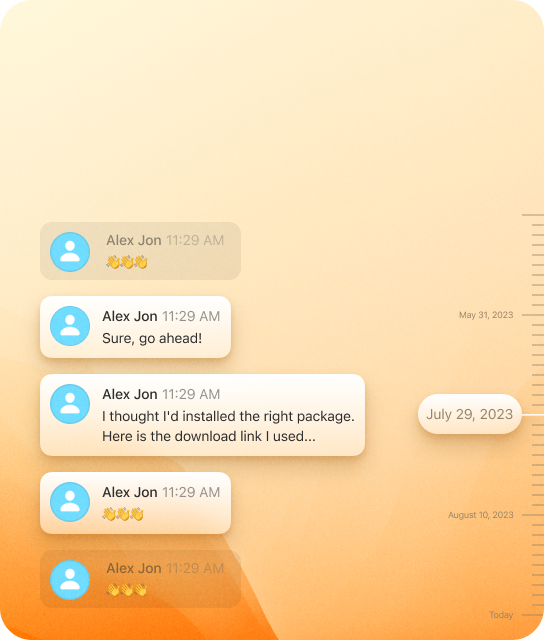 HelpWire timeline with support chat history