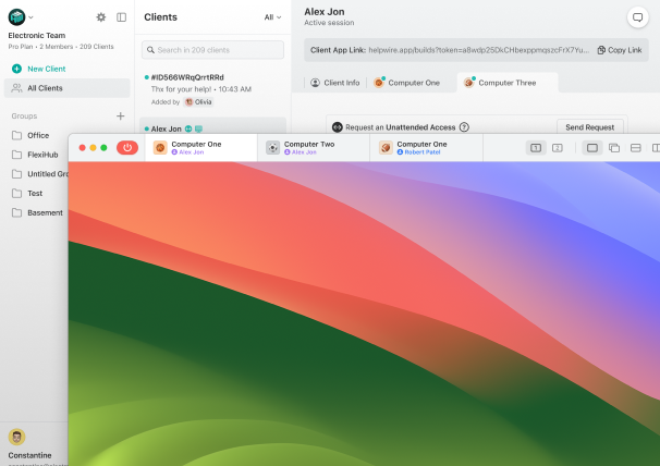 Simple remote support with HelpWire's remote control tools, built-in chat, and dedicated user account.