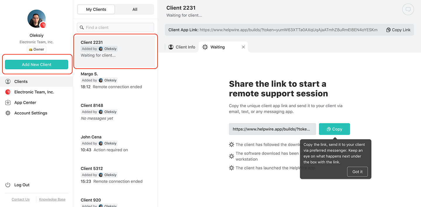 Create a new client
